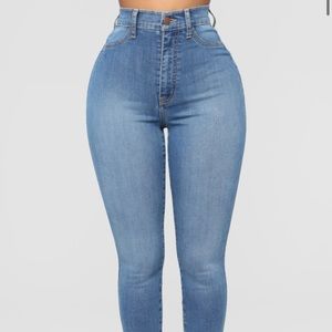 Blue wash high rise skinny jeans